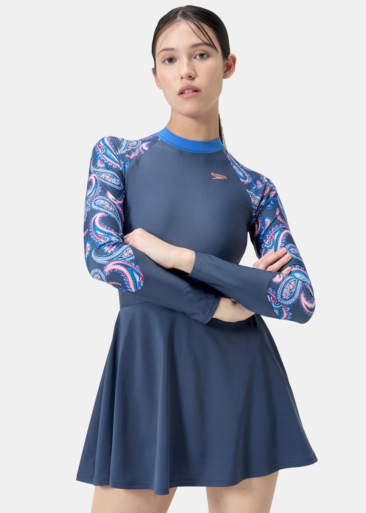 Speedo Women's Long Sleeve Swim Dress Swimsuit - Blue/Navy
