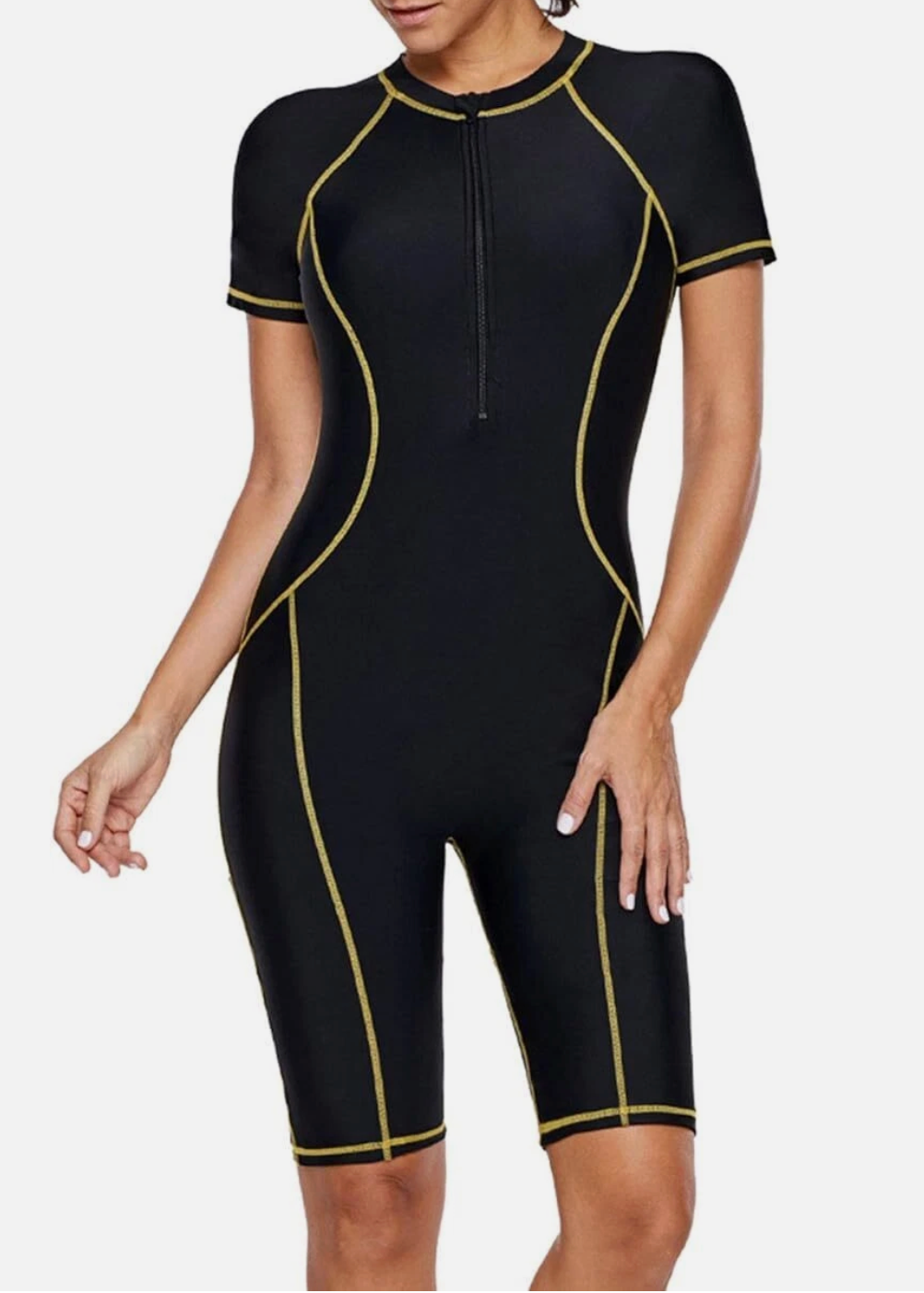 Jywmsc Women's Zip Front Rash Guard Legsuit Swimsuit Swimming Costume