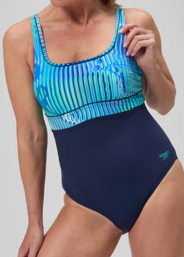 Speedo Women's Shaping Printed Contour Eclipse Swimsuit Navy / Green