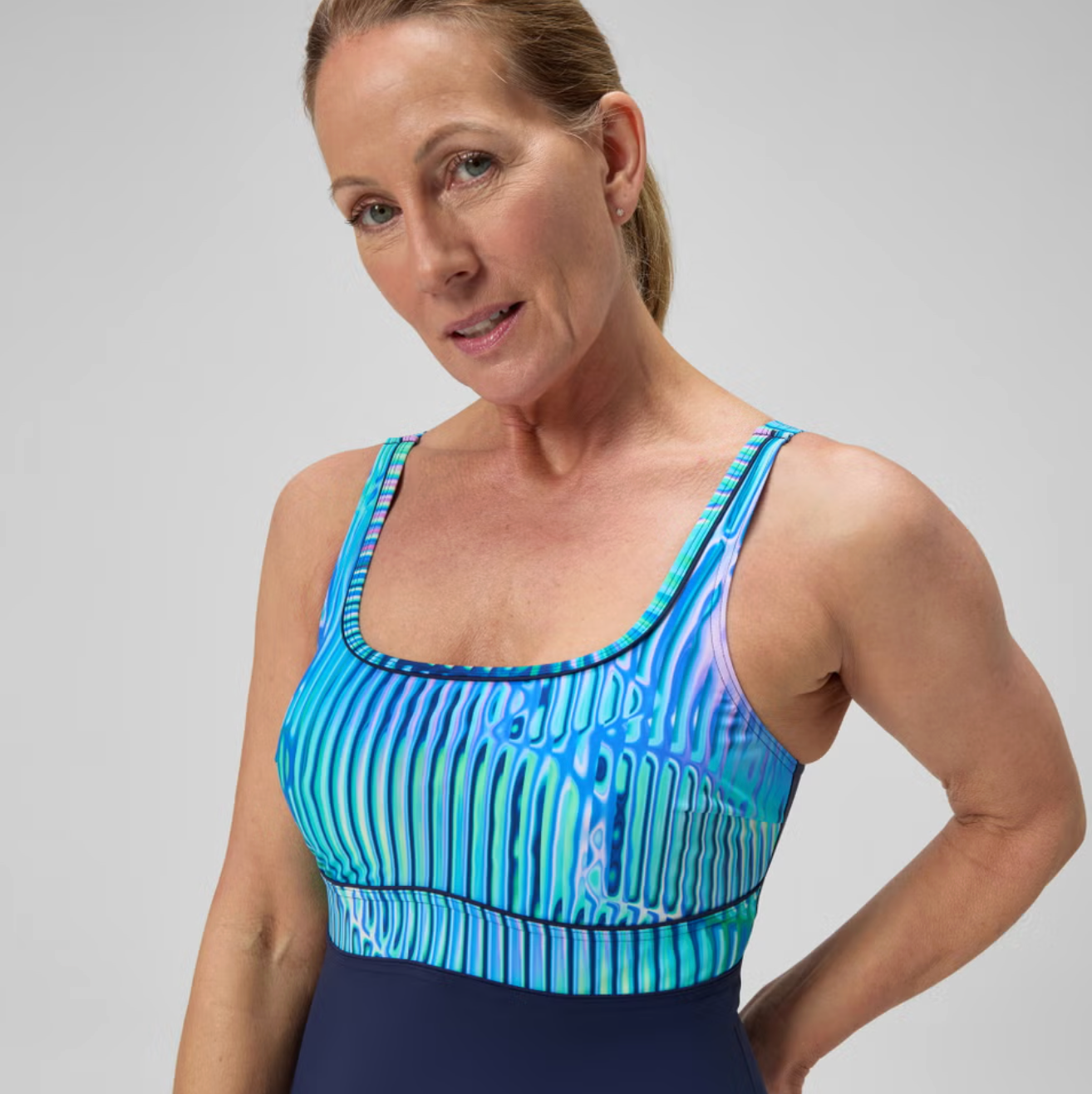 Speedo Women's Shaping Printed Contour Eclipse Swimsuit Navy / Green
