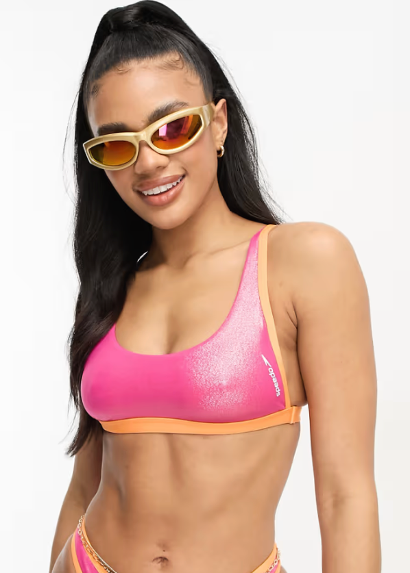 Speedo Women's FLU3NTE Solid Foil Multiway Convertible Bikini Top - Pink