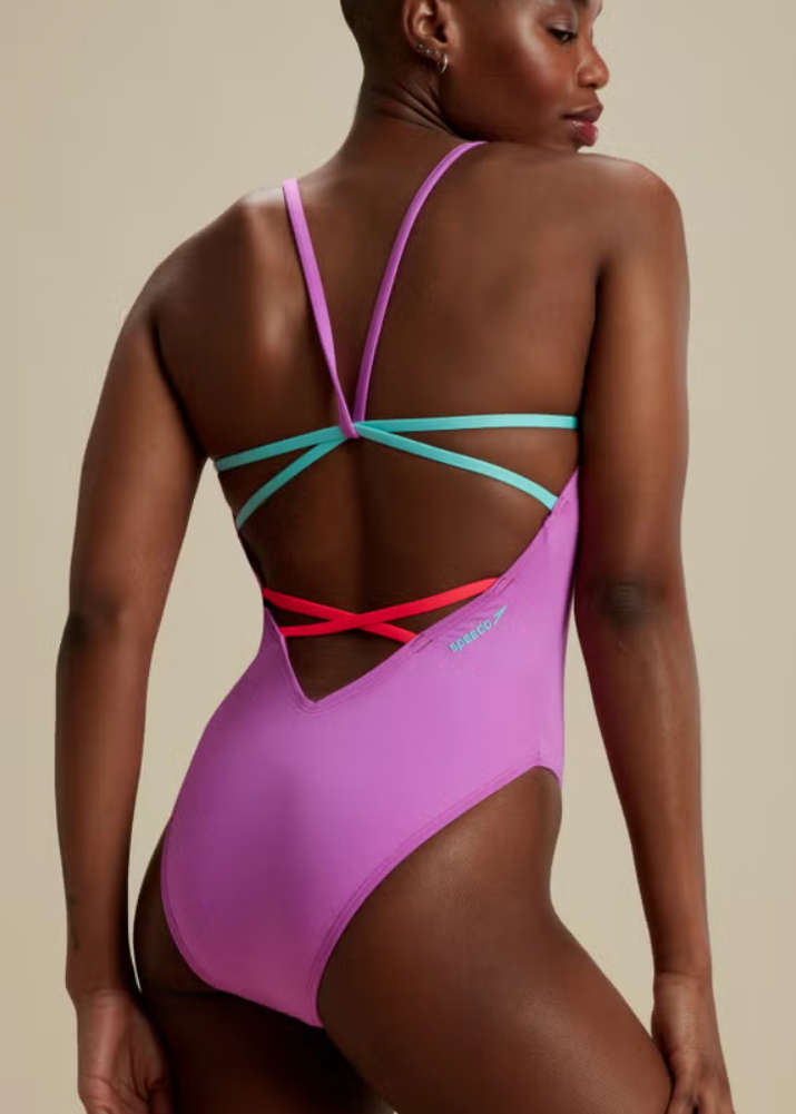 Speedo Women's FLU3NTE Strappy Back Swimsuit Swimming Costume - Purple