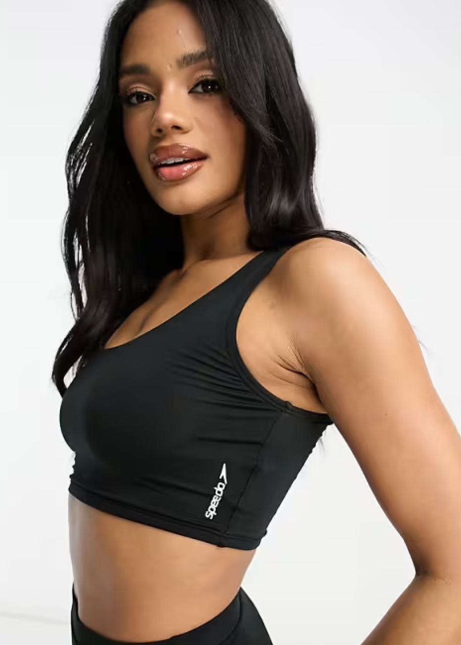 Speedo Women's FLU3NTE Solid Bikini Crop Top Swimsuit Gym - Black