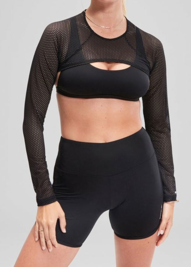 Speedo Women's FLU3NTE Long Sleeve Mesh Crop Top Swimsuit - Black