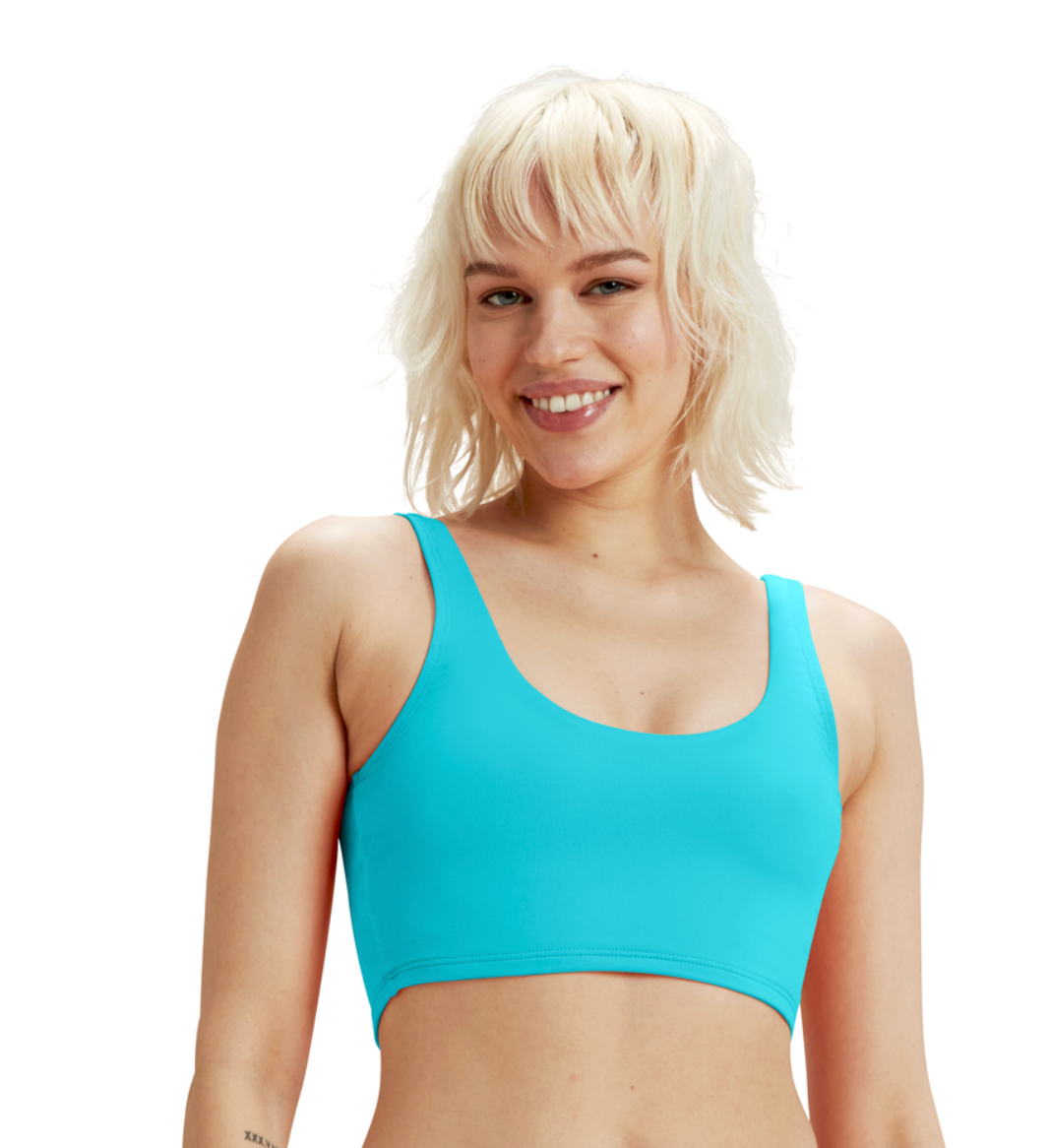 Speedo Women's FLU3NTE Solid Cropkini Crop Bikini Top Swimsuit - Blue
