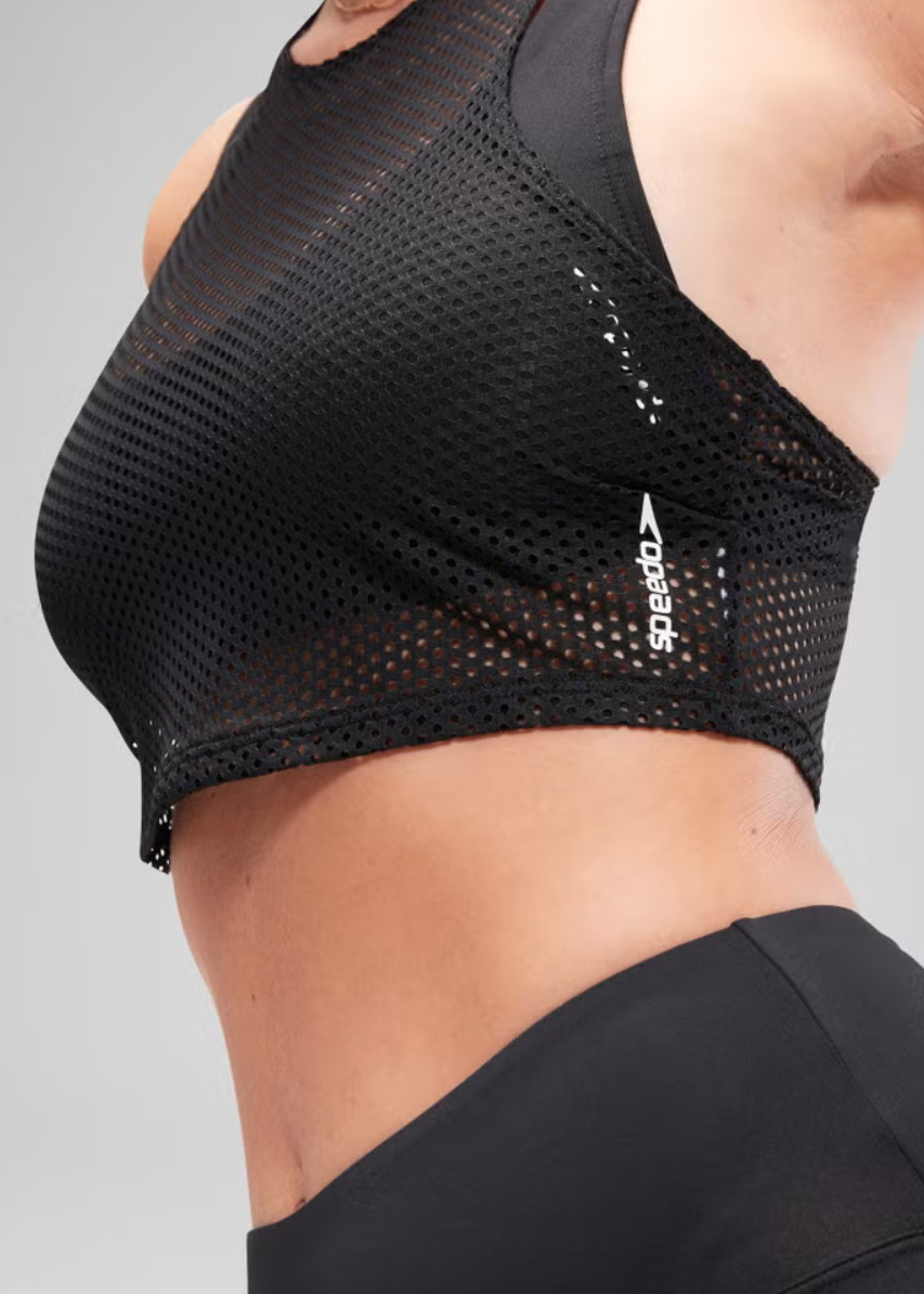 Speedo Women's FLU3NTE Sleeveless Mesh Crop Top Swimsuit - Black