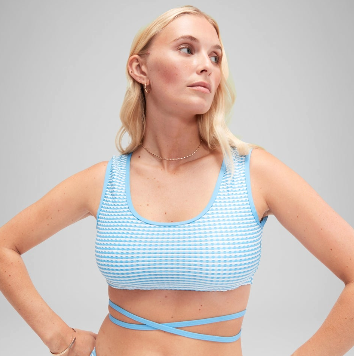 Speedo Women's FLU3NTE Gingham Wrap Bikini Crop Top Swimming - Blue