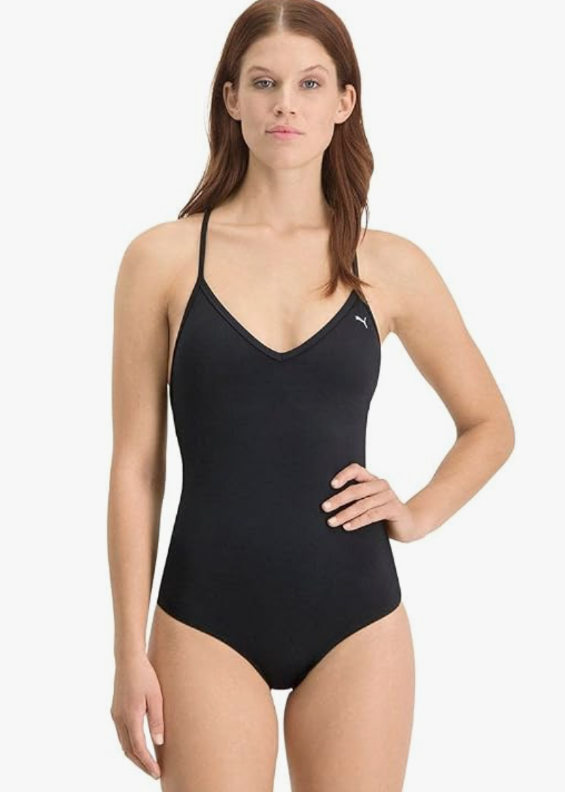Puma Women's Damen Swim V-Neck Crossback One Piece Swimsuit Swimming Costume