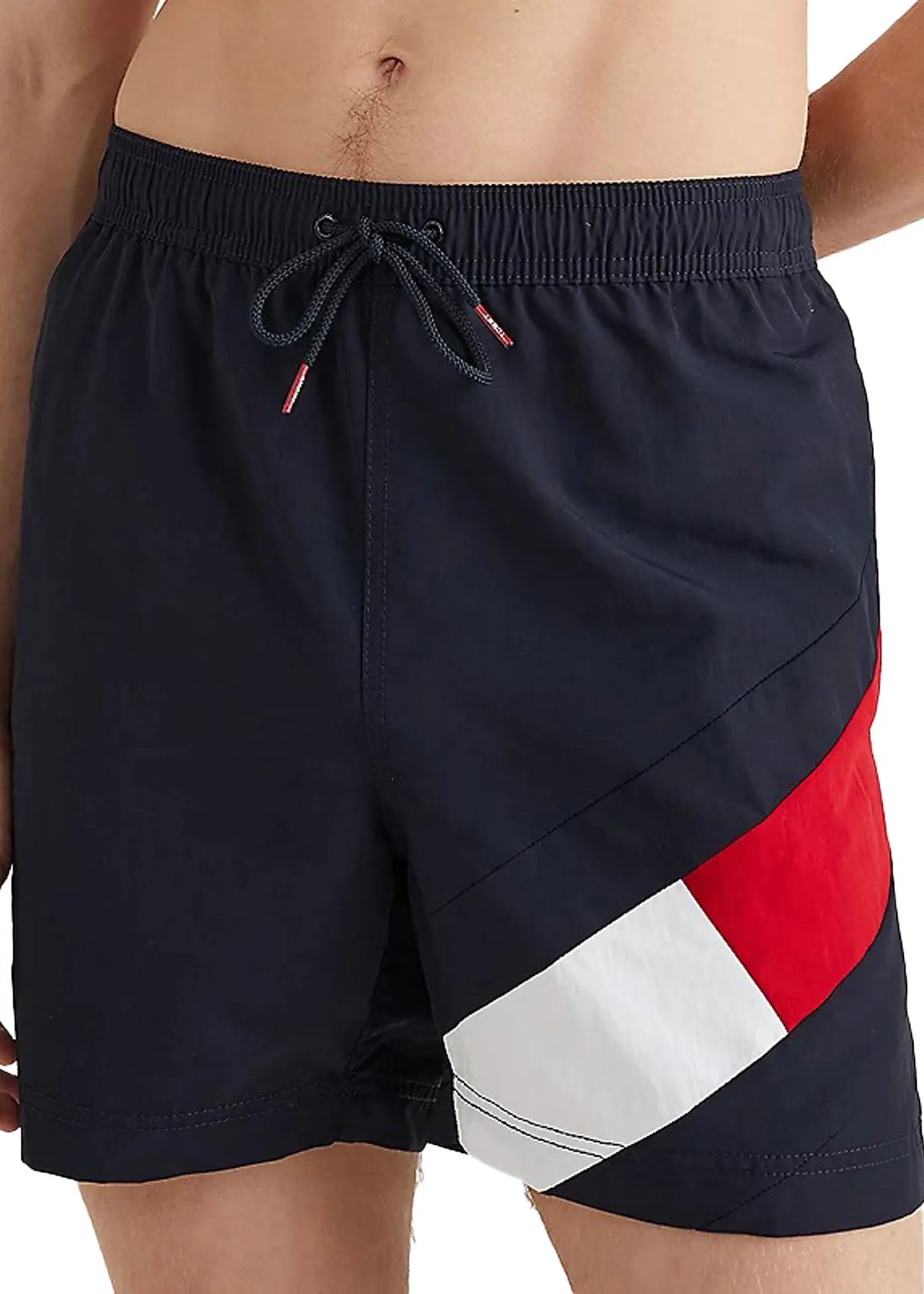 Tommy Hilfiger Men's Flag Drawstring Mid Length Slim Fit Swim Shorts Trunks Navy