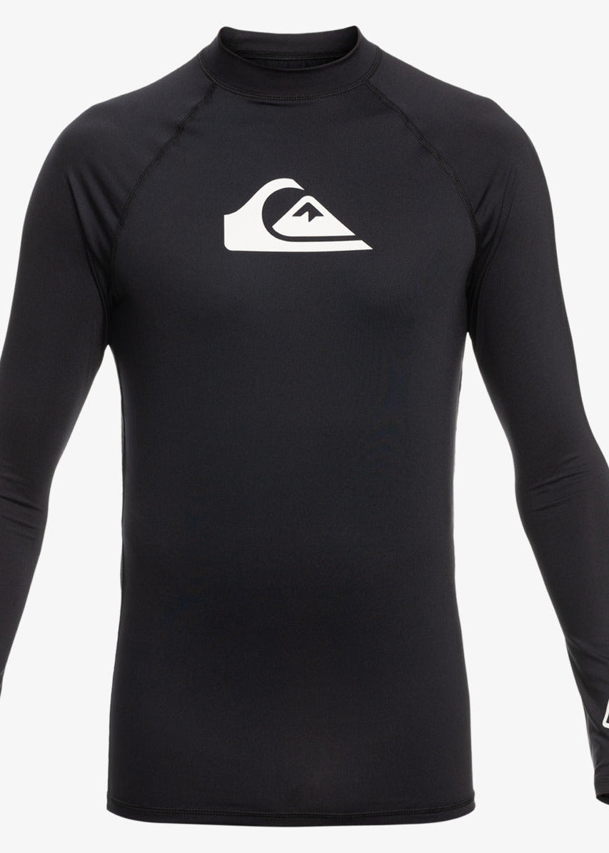 Quiksilver Men's All Time Long Sleeve Rash Guard Surf Shirt Top Tee UPF50 - Black