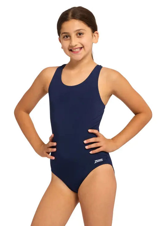 Zoggs Girls Cottesloe Sports Back Swimsuit Swimming Costume Navy