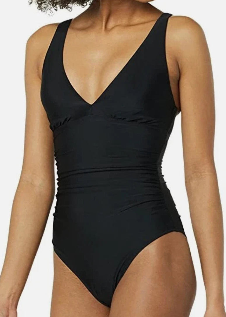 Amazon Essentials Women's Plunge Shaping Swimsuit Swimming Costume Black