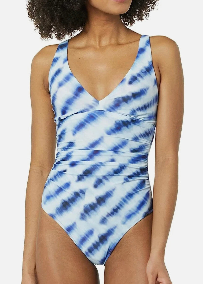Amazon Essentials Women's Plunge Shaping Swimsuit Swimming Costume Blue