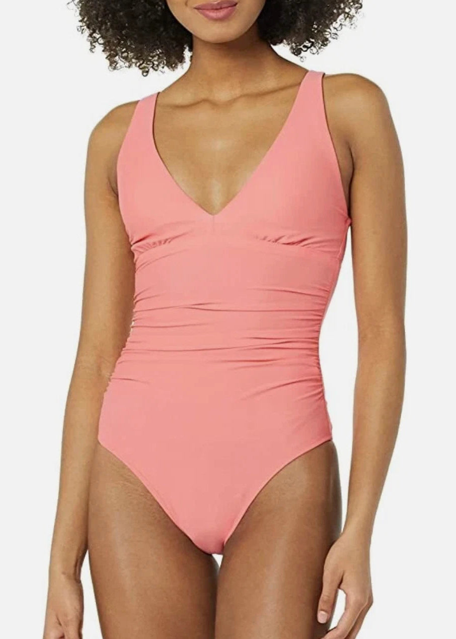 Amazon Essentials Women's Plunge Shaping Swimsuit Swimming Costume Coral