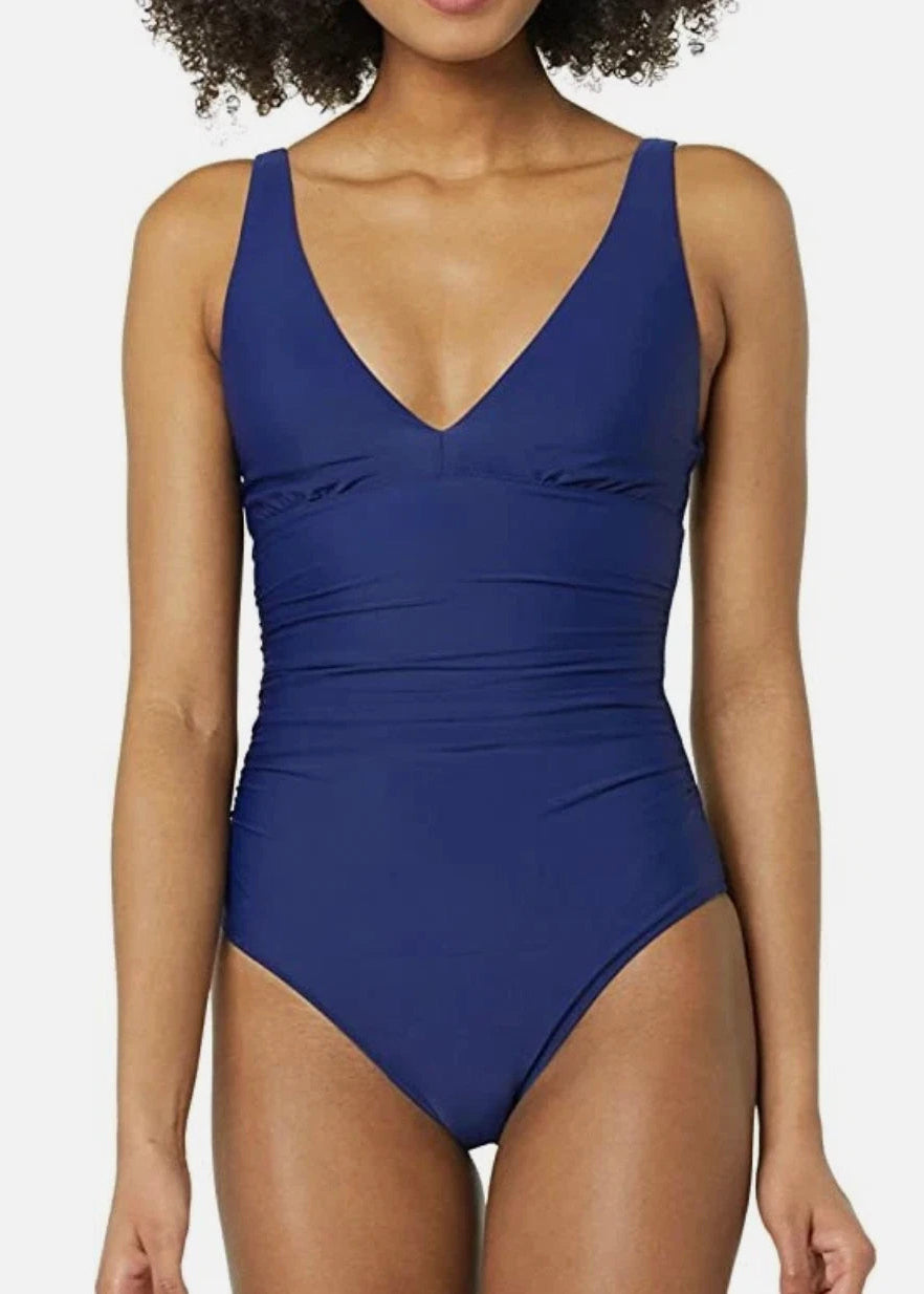 Amazon Essentials Women's Plunge Shaping Swimsuit Swimming Costume Navy